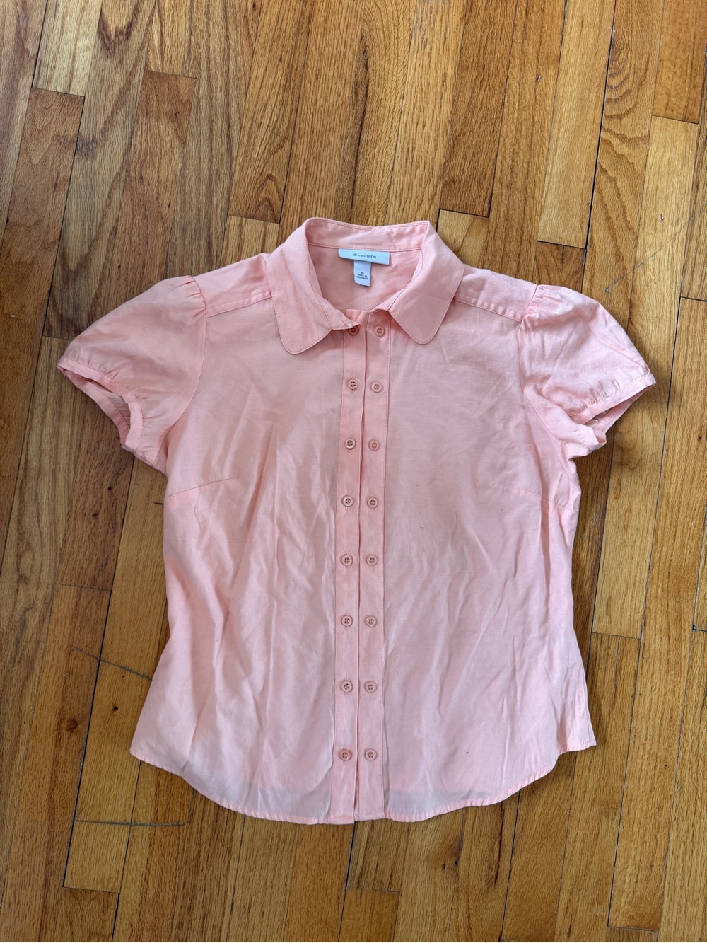 Light Peach Double-Button Front Short Puff Sleeve Blouse